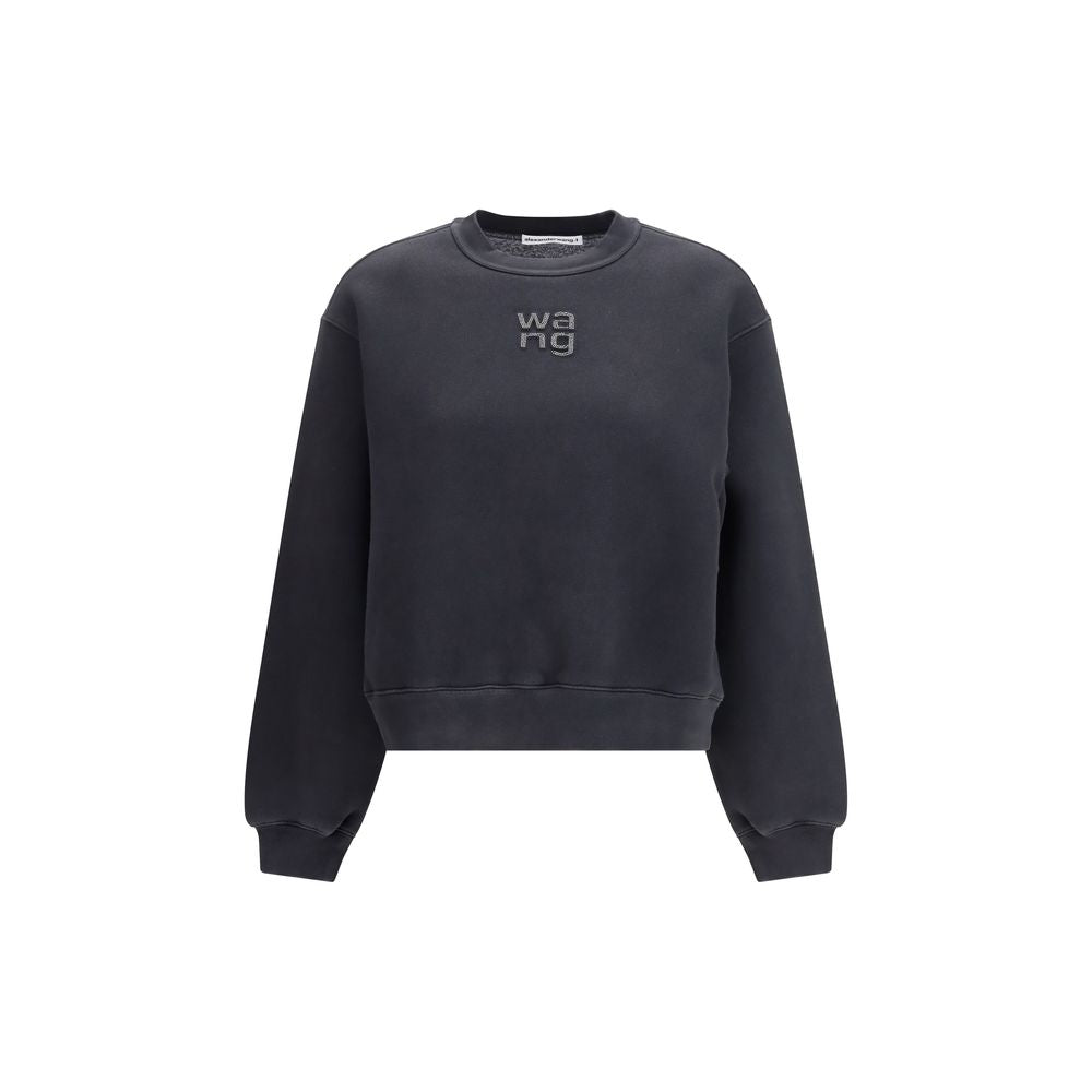 Alexander Wang Black Cotton Sweatshirt with Crystal Hotfix Logo