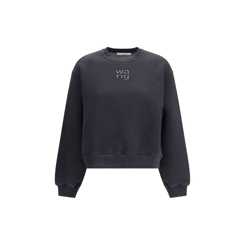 Alexander Wang Black Cotton Sweatshirt with Crystal Hotfix Logo