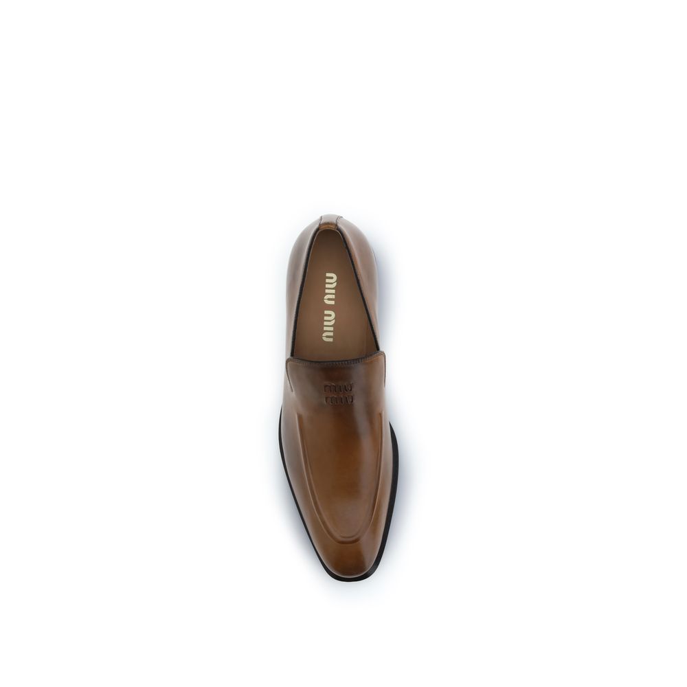 Miu Miu Brown Calf Leather Bos Taurus Slip-On Loafers for Women