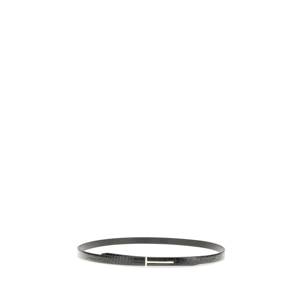 Tom Ford Black Leather Thin Belt with T Buckle - 34 Inches