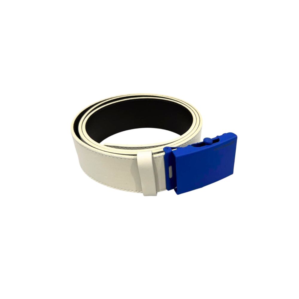Borbonese White Leather Men Belt with Electric Blue Buckle