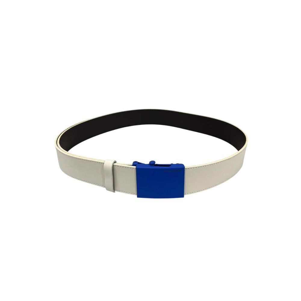 Borbonese White Leather Men Belt with Electric Blue Buckle