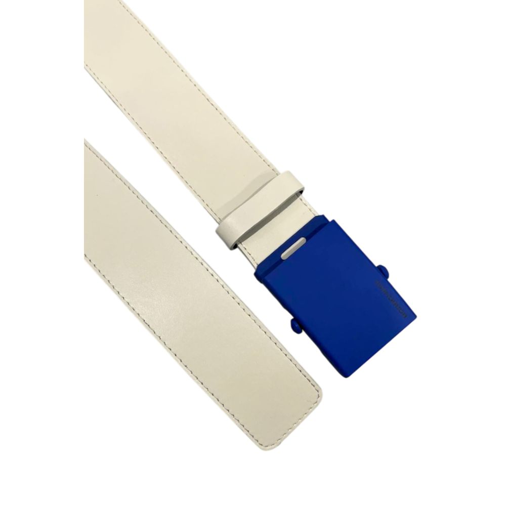Borbonese White Leather Men Belt with Electric Blue Buckle
