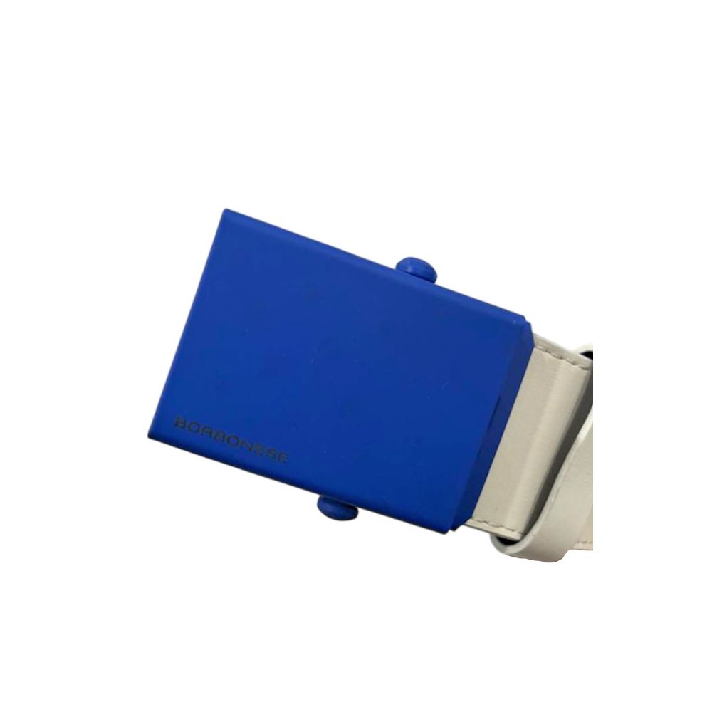 Borbonese White Leather Men Belt with Electric Blue Buckle