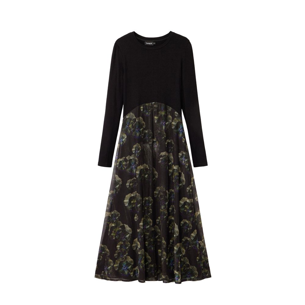Desigual Black Printed Long Sleeve Midi Dress for Women