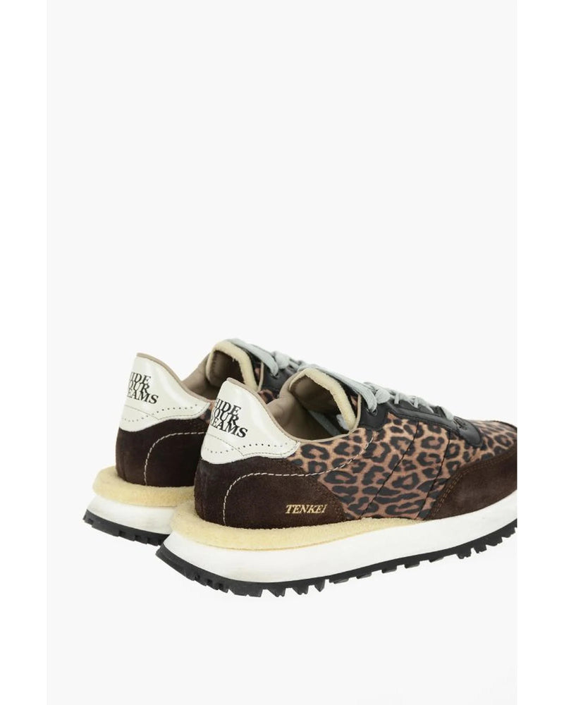 Hidnander Brown Leather Low Top Sneakers for Women