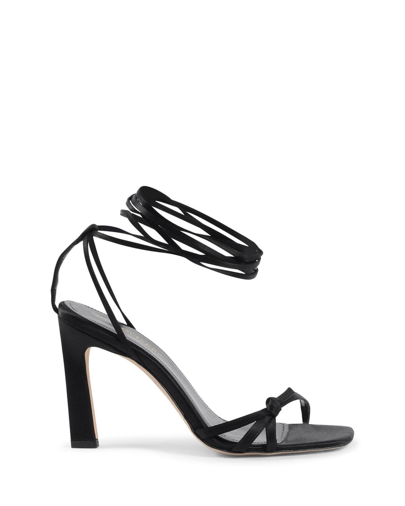 Dee Ocleppo Black Satin Strap-On Sandals for Women