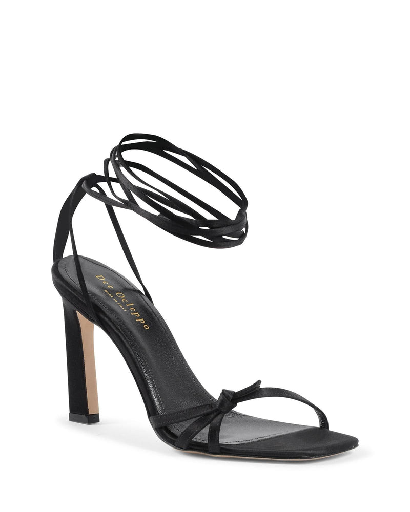 Dee Ocleppo Black Satin Strap-On Sandals for Women