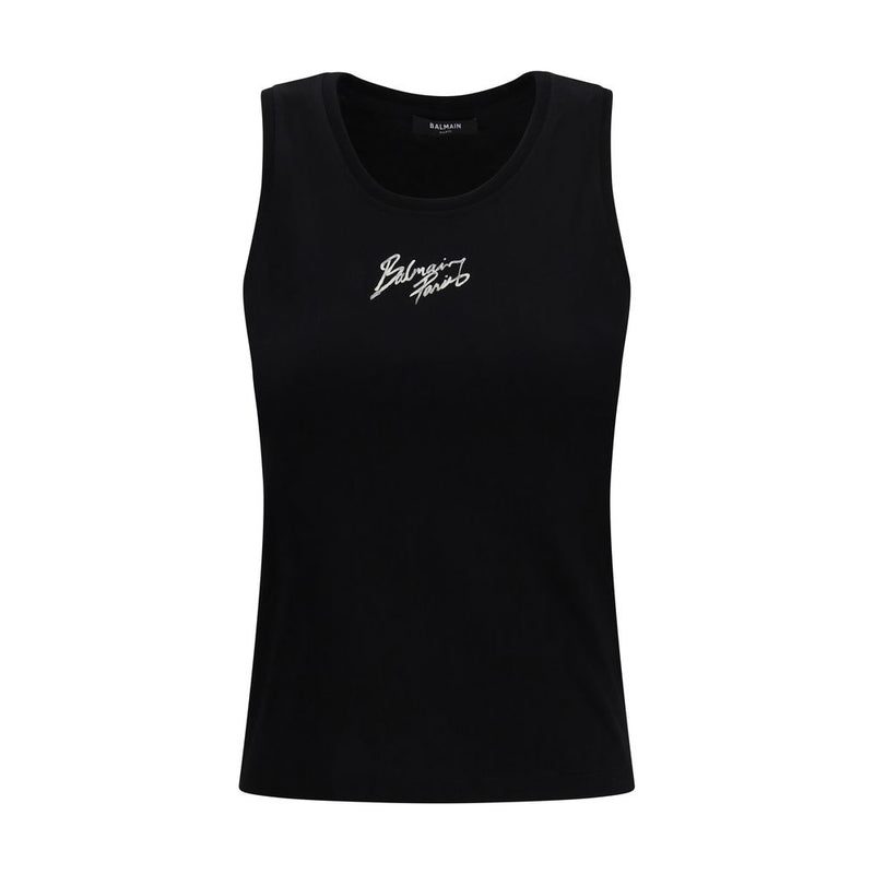 Balmain Black Cotton Relaxed Tank Top
