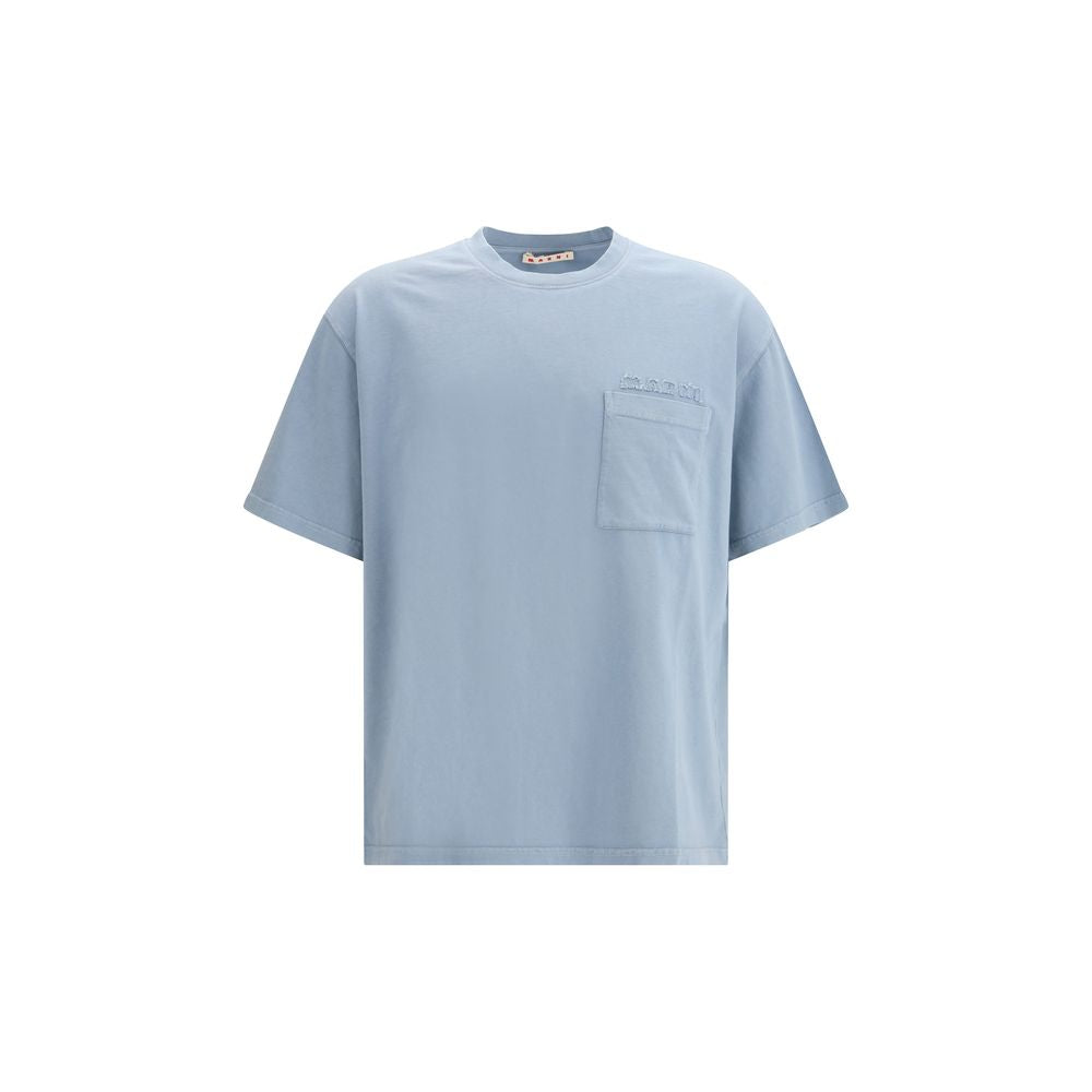 Marni Light Blue Cotton T-Shirt with Chest Pocket