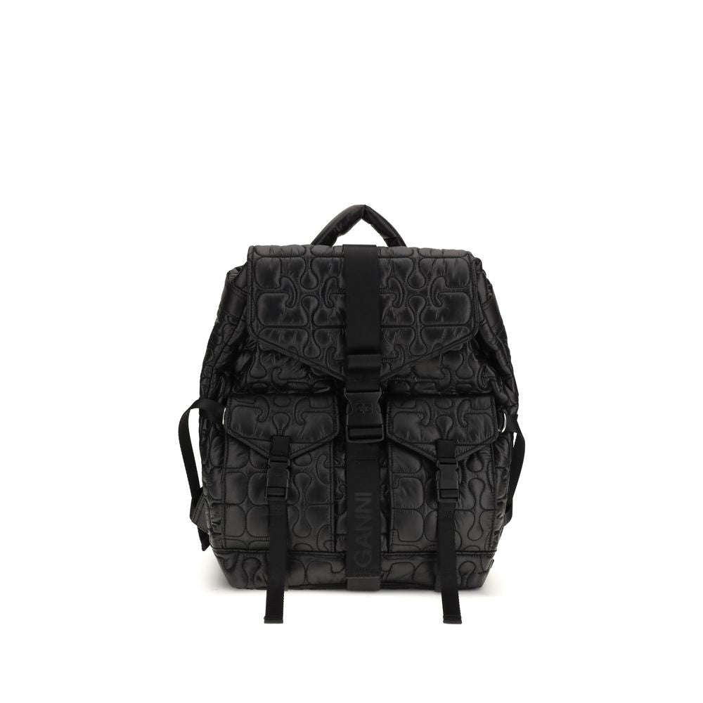 Ganni Black Recycled Polyamide Backpack - Eco-Friendly Style