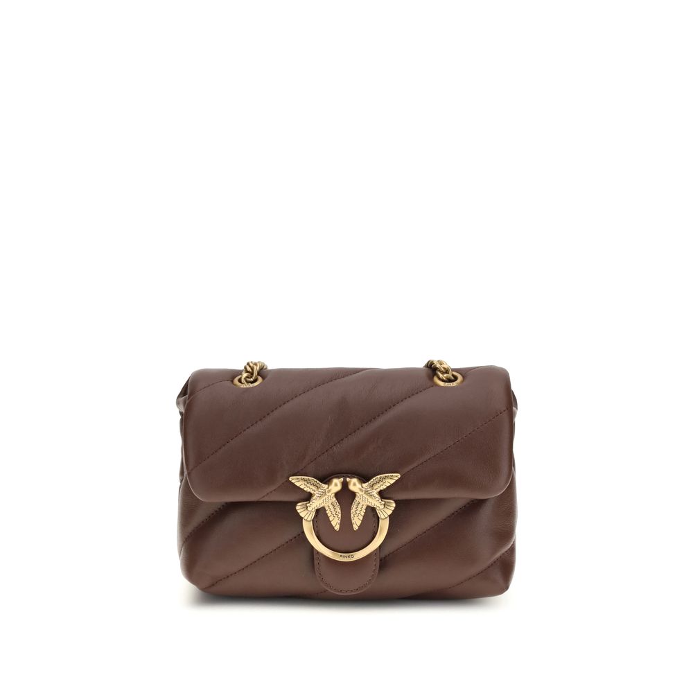 PINKO Love Mini Puff Brown Calf Leather Shoulder Bag