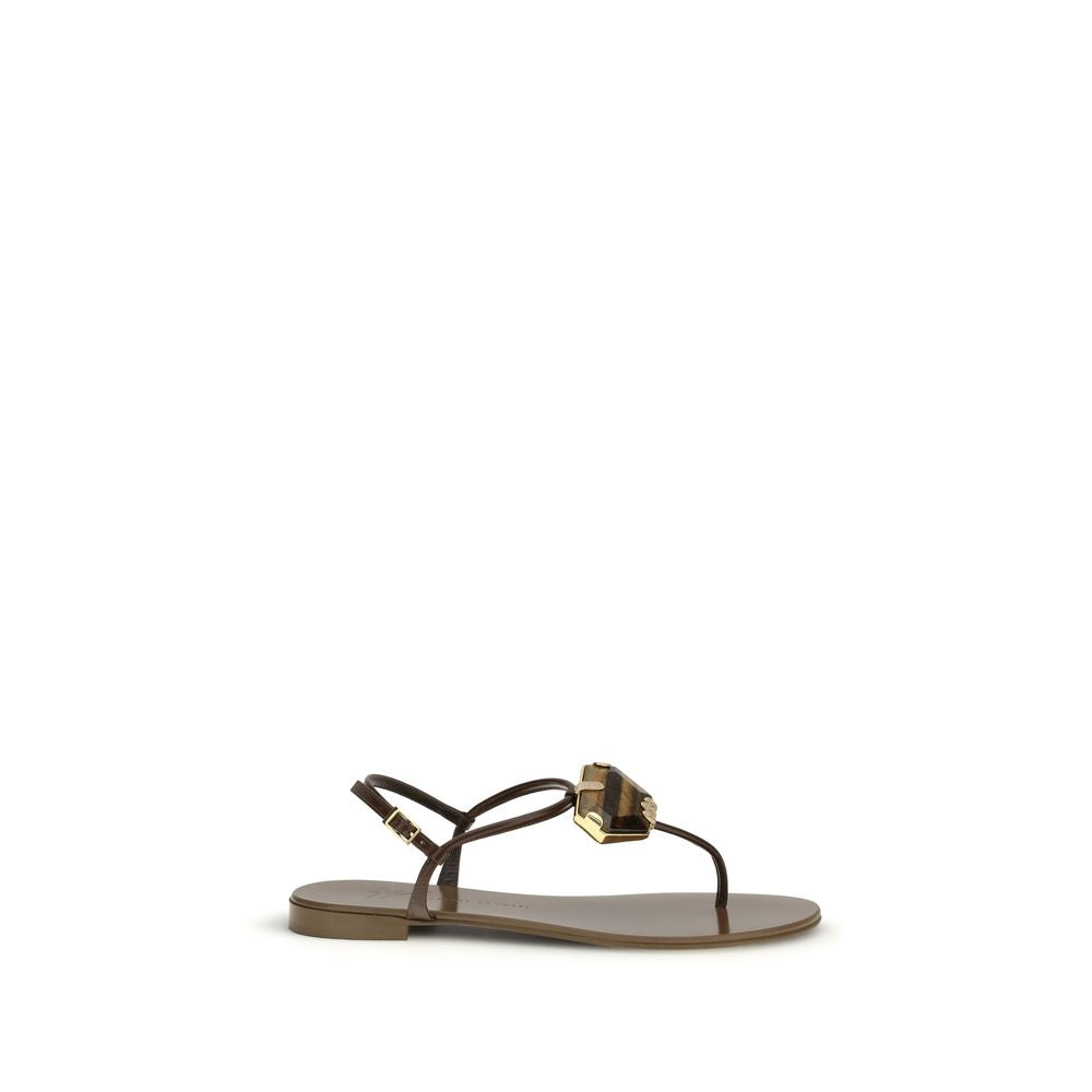 Giuseppe Zanotti Pia Muse Brown Stainless Steel Flat Sandals