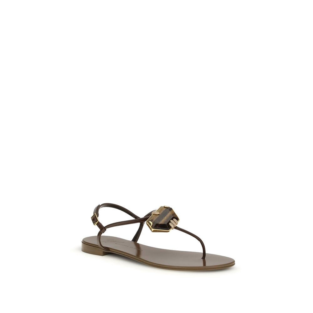 Giuseppe Zanotti Pia Muse Brown Stainless Steel Flat Sandals