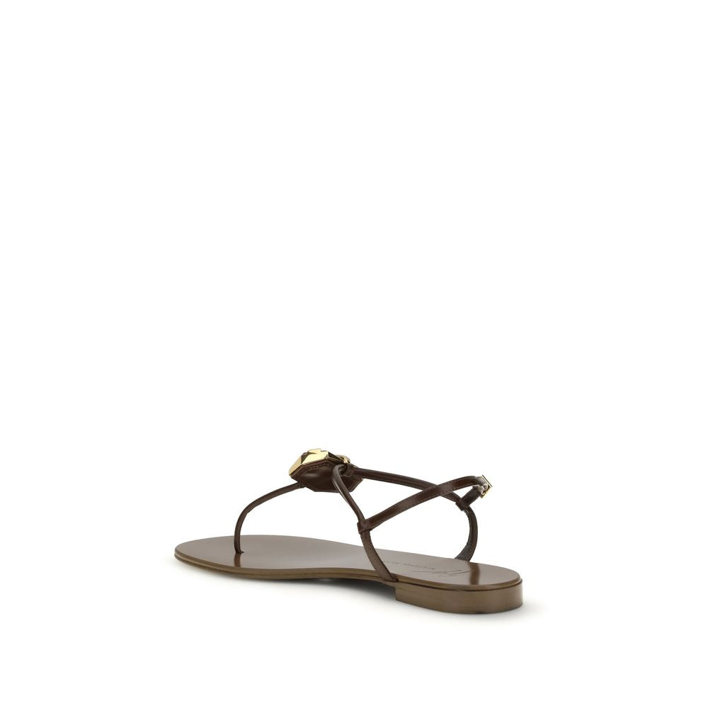 Giuseppe Zanotti Pia Muse Brown Stainless Steel Flat Sandals