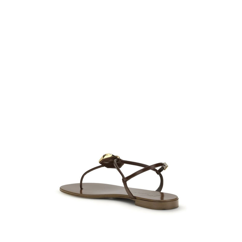 Giuseppe Zanotti Pia Muse Brown Flat Sandals with Maxi Stone Detail