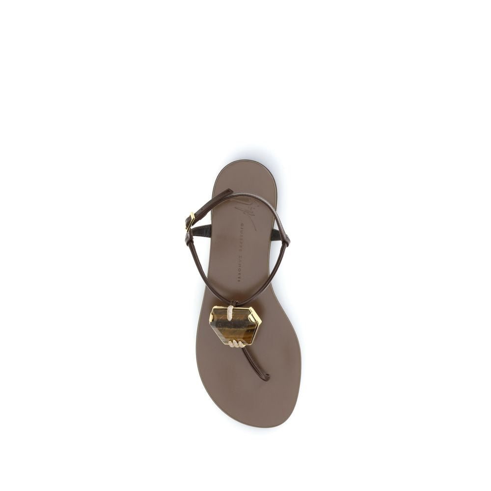 Giuseppe Zanotti Pia Muse Brown Stainless Steel Flat Sandals