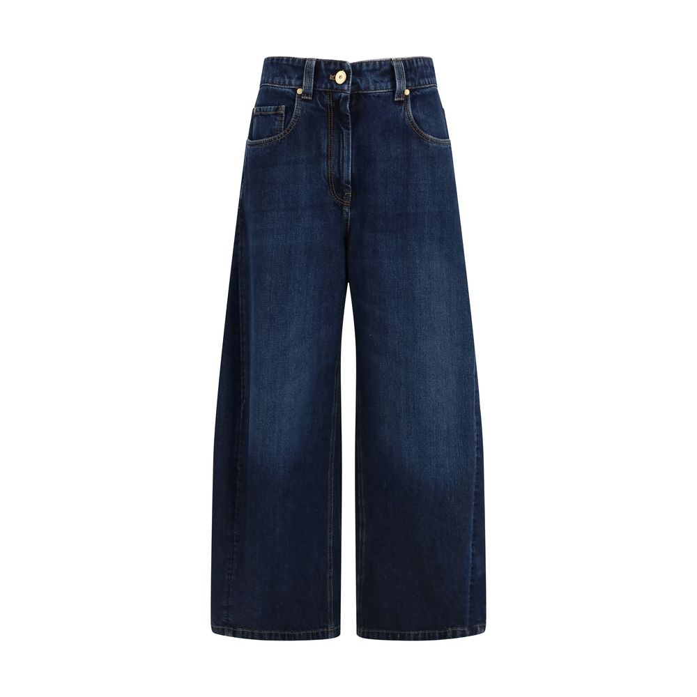 Brunello Cucinelli Blue Cotton Barrel-Leg Jeans for Women