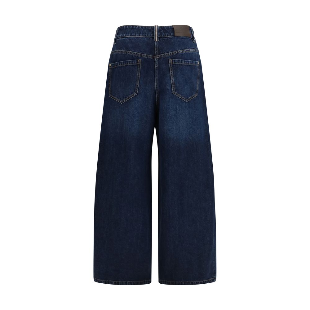 Brunello Cucinelli Blue Cotton Barrel-Leg Jeans for Women