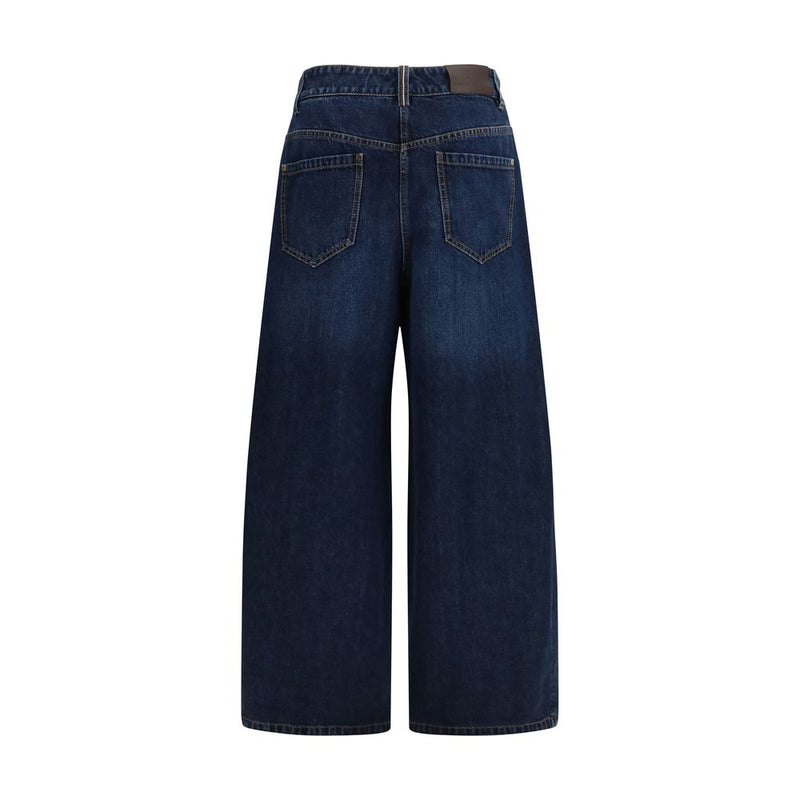 Brunello Cucinelli Blue Cotton Barrel-Leg Jeans for Women