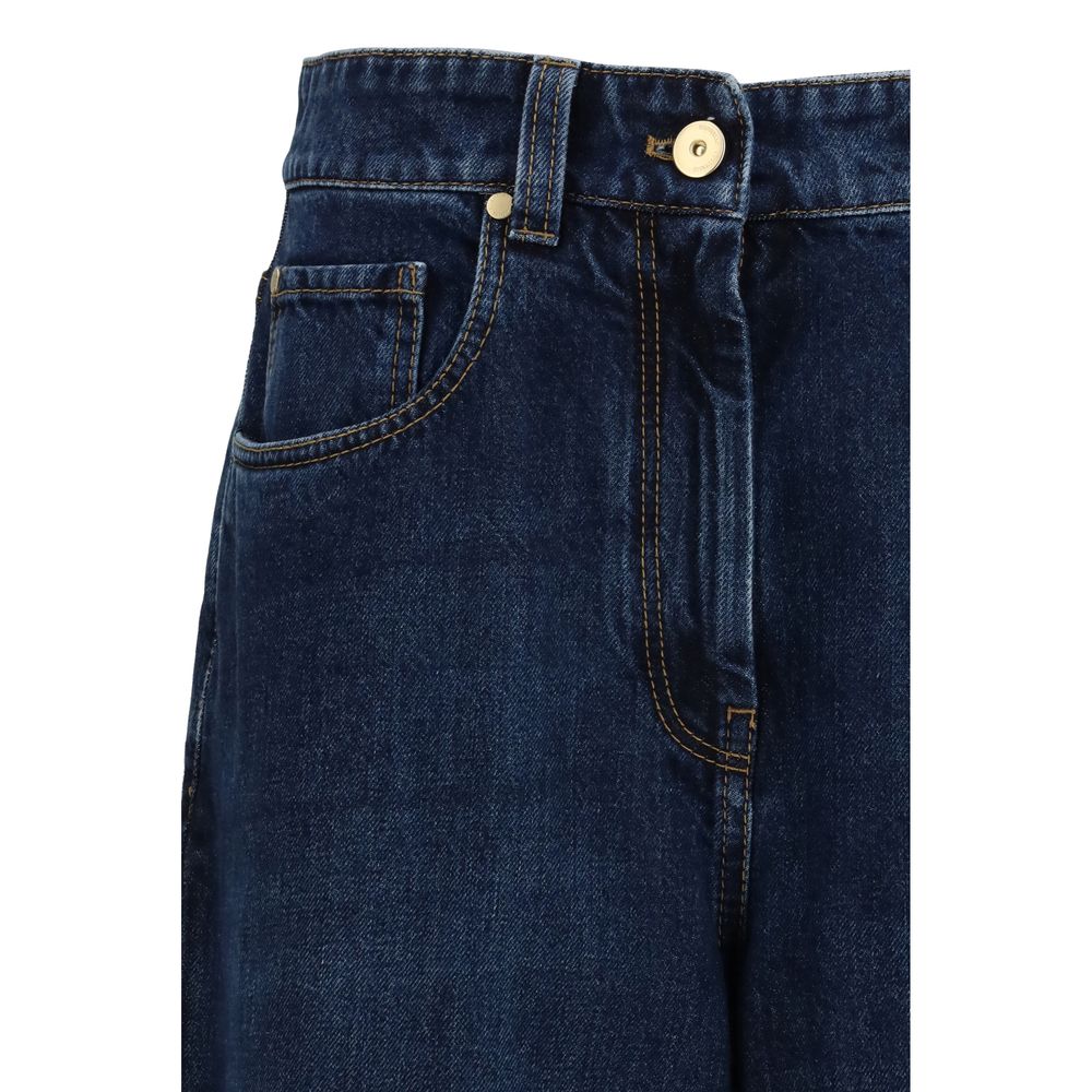 Brunello Cucinelli Blue Cotton Barrel-Leg Jeans for Women