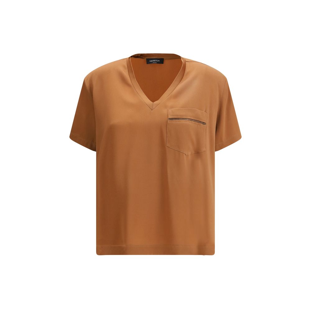 Fabiana Filippi Top Beige en Viscose avec Décolleté et Poche