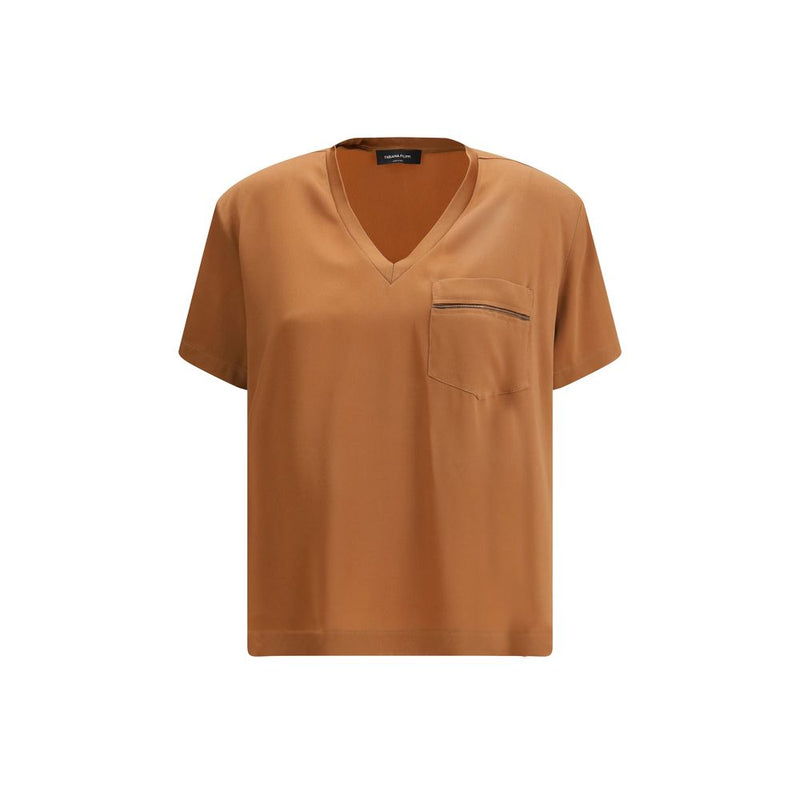 Fabiana Filippi Beige Viscose Top with V-Neck and Pocket
