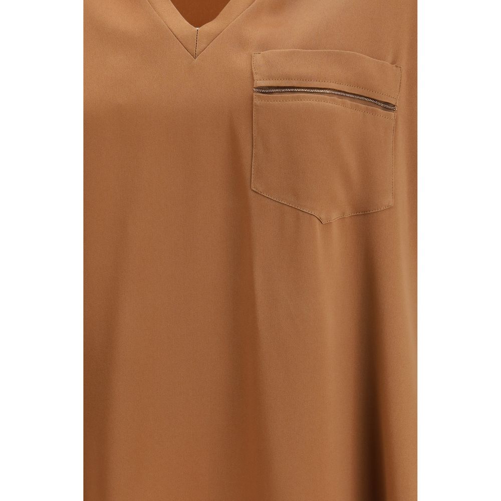 Fabiana Filippi Top Beige en Viscose avec Décolleté et Poche