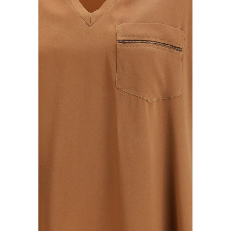 Fabiana Filippi Beige Viscose Top with V-Neck and Pocket