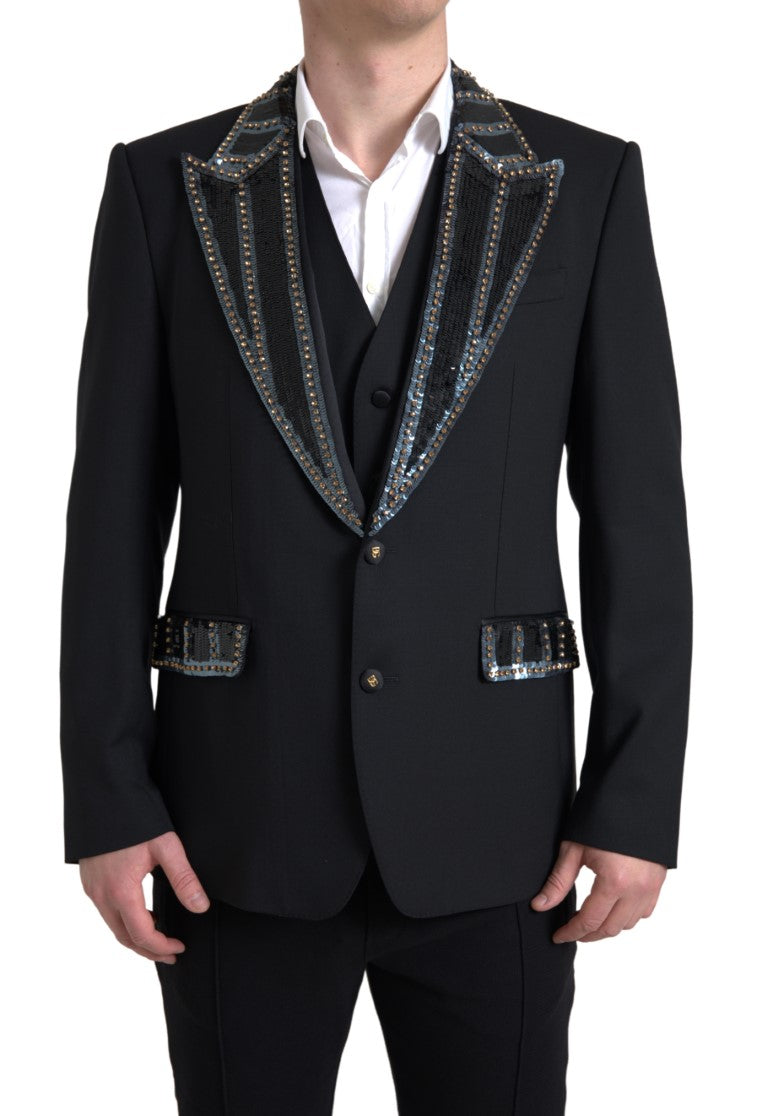Dolce & Gabbana Black Wool Two-Piece Suit for Men - IT54 | XL