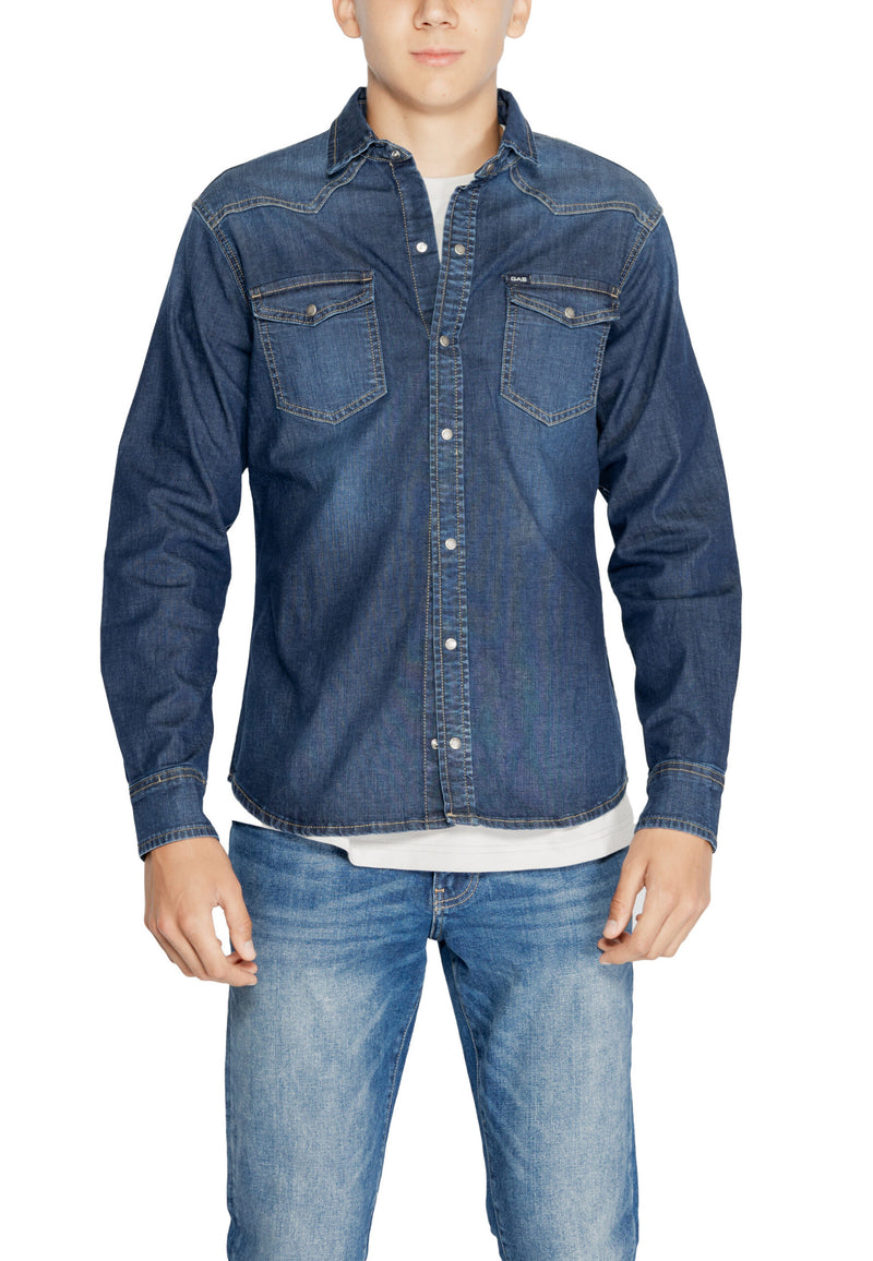 Gasblauwe denim shirt