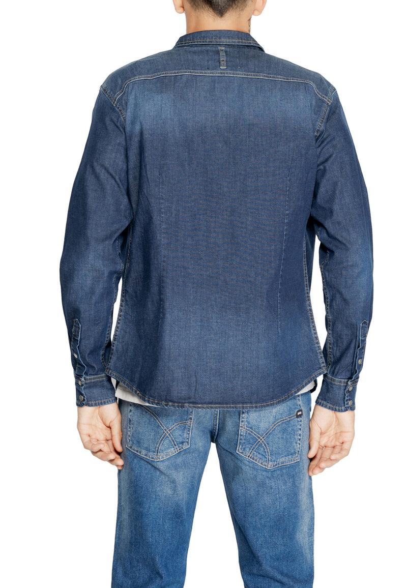 Gasblauwe denim shirt