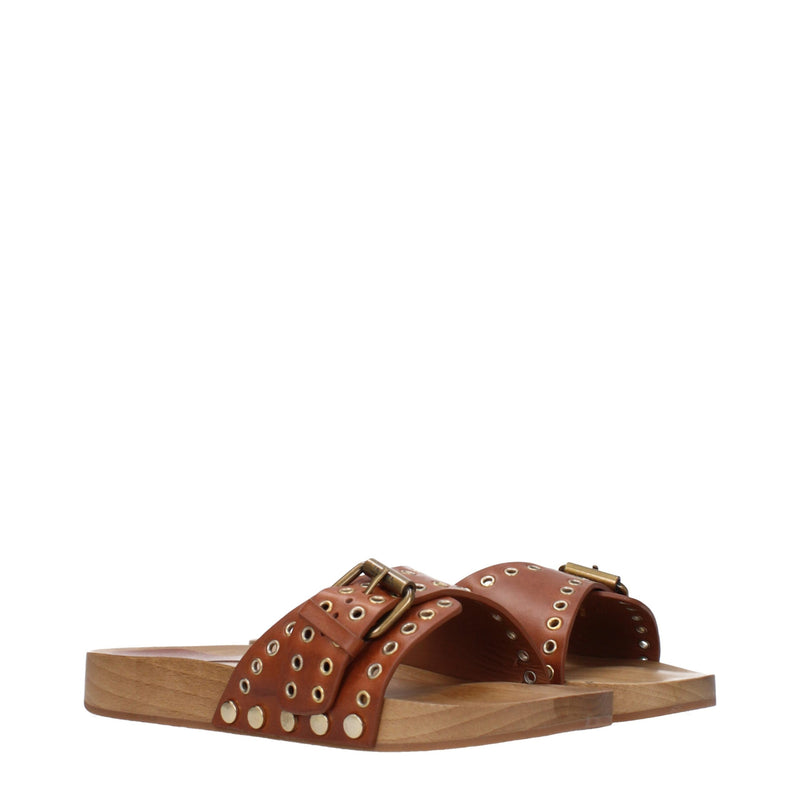 Isabel Marant Brown Leather Slippers for Women - Stylish Comfort
