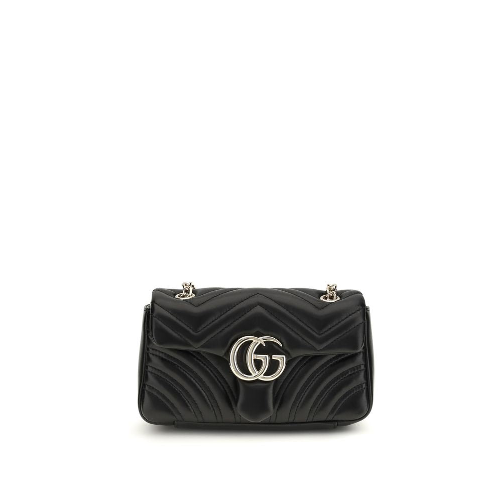 Gucci Black Calf Leather GG Marmont Shoulder Bag