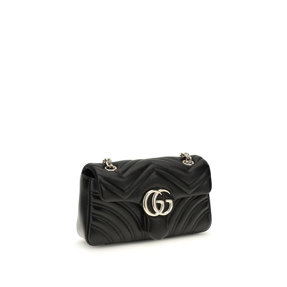 Gucci Black Calf Leather GG Marmont Shoulder Bag