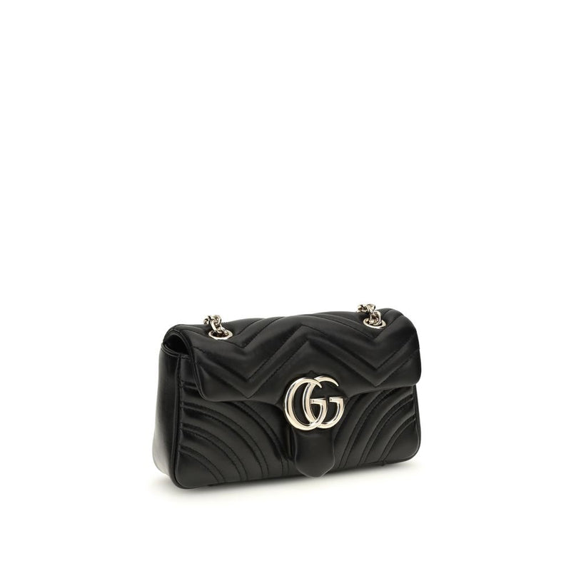 Gucci Black Calf Leather GG Marmont Shoulder Bag