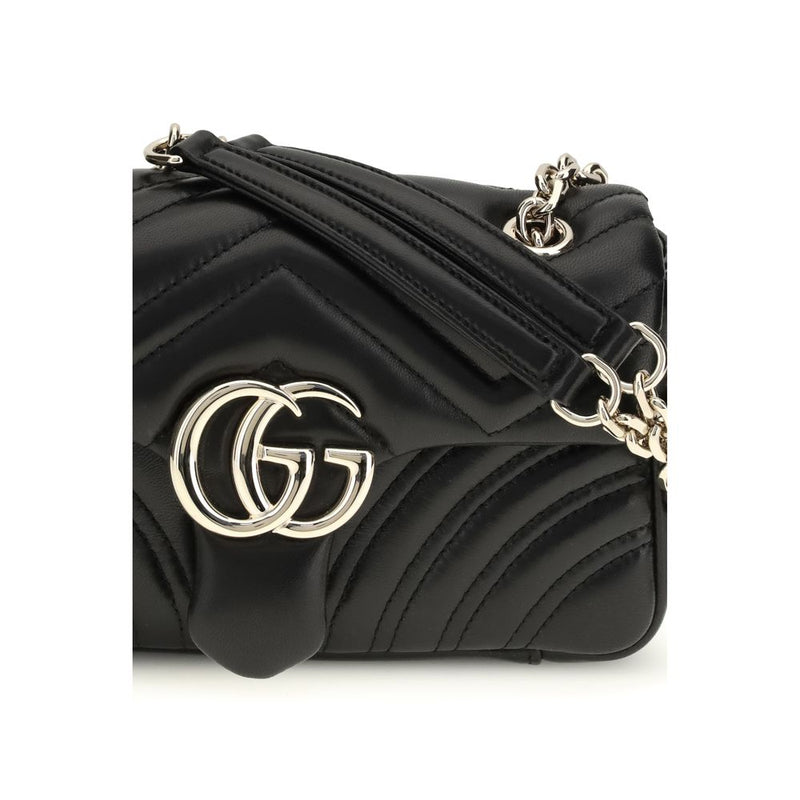 Gucci Black Calf Leather GG Marmont Shoulder Bag