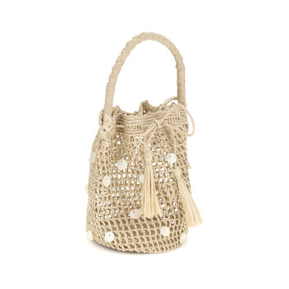 Sac à bandoulière en raphia beige Alanui