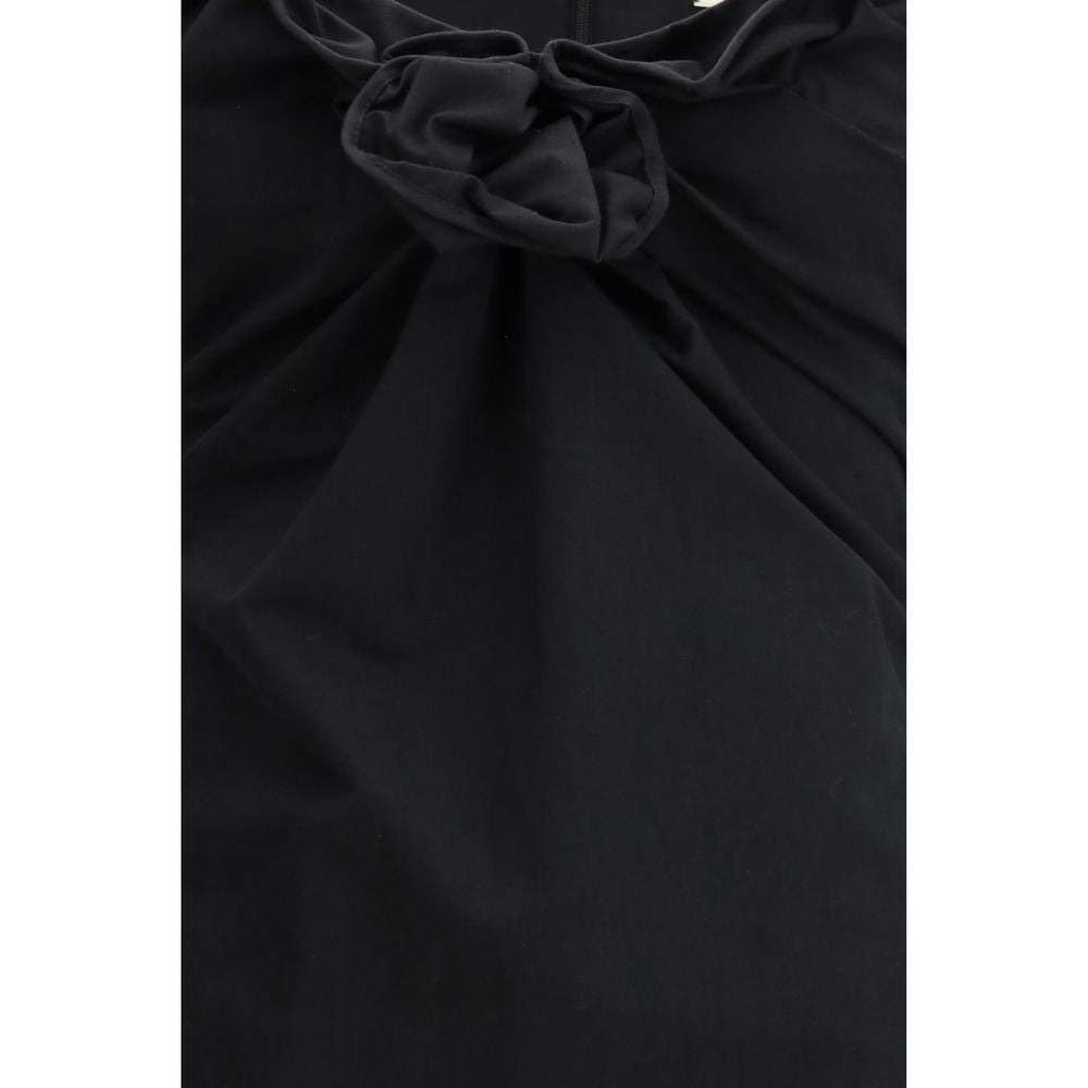 Magda Butrym Black Cotton Casual Dress with Draped Neckline