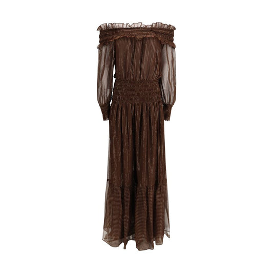 Robe longue en soie marron Self-Portrait