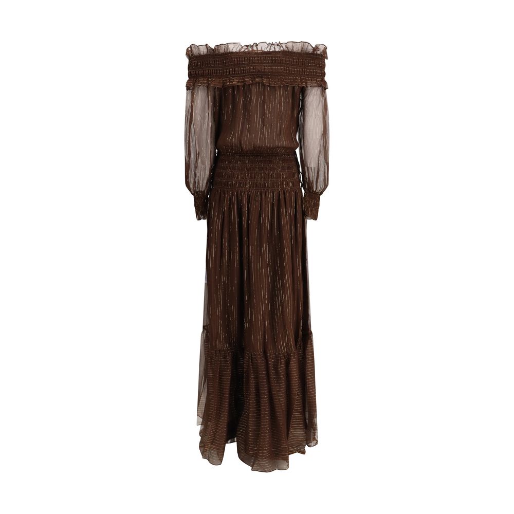 Self-Portrait Brown Silk Long Dress - Effortless Boho Elegance