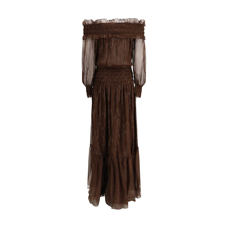 Self-Portrait Brown Silk Long Dress - Effortless Boho Elegance