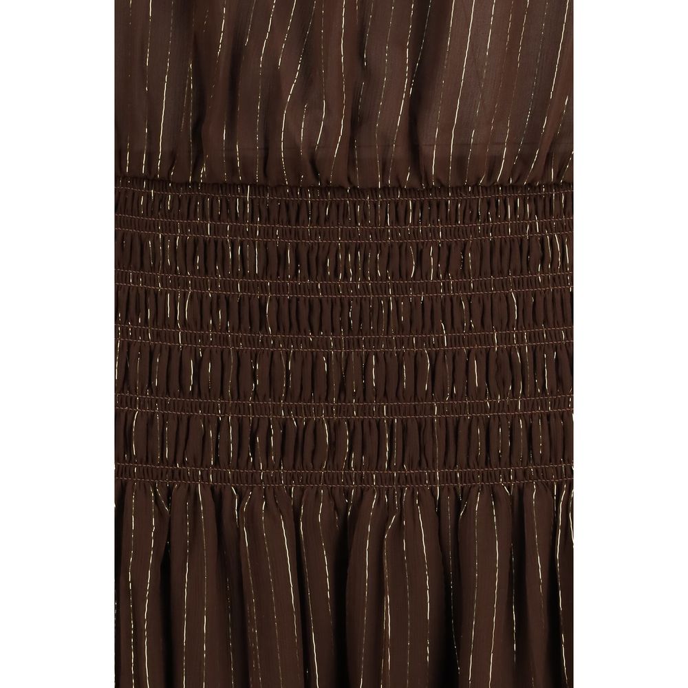 Self-Portrait Brown Silk Long Dress - Effortless Boho Elegance
