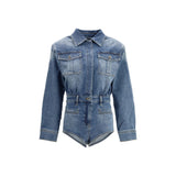 Self-Portrait Blue Cotton Jumpsuit - Rhinestone Denim Playsuit