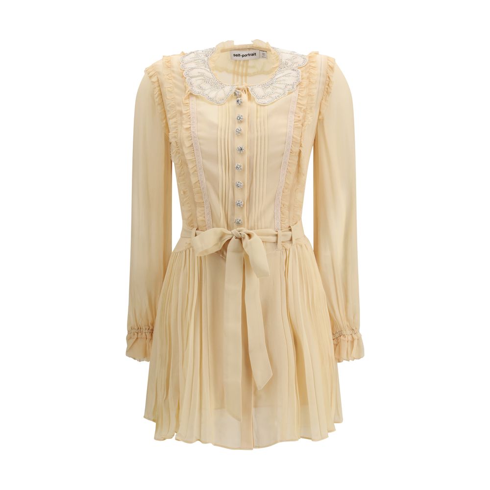 Self-Portrait Cream Viscose Casual Dress - Elegant Mini Style
