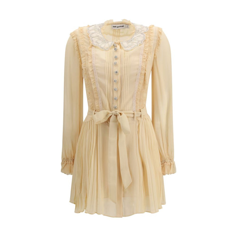 Self-Portrait Cream Viscose Casual Dress - Elegant Mini Style
