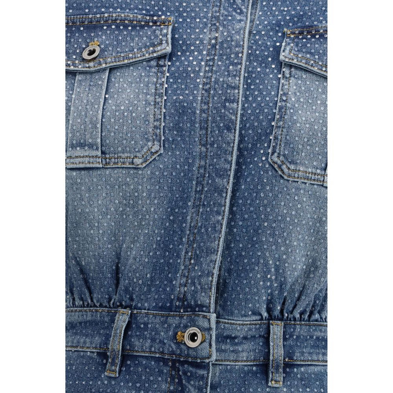 Self-Portrait Blue Cotton Jumpsuit - Rhinestone Denim Playsuit