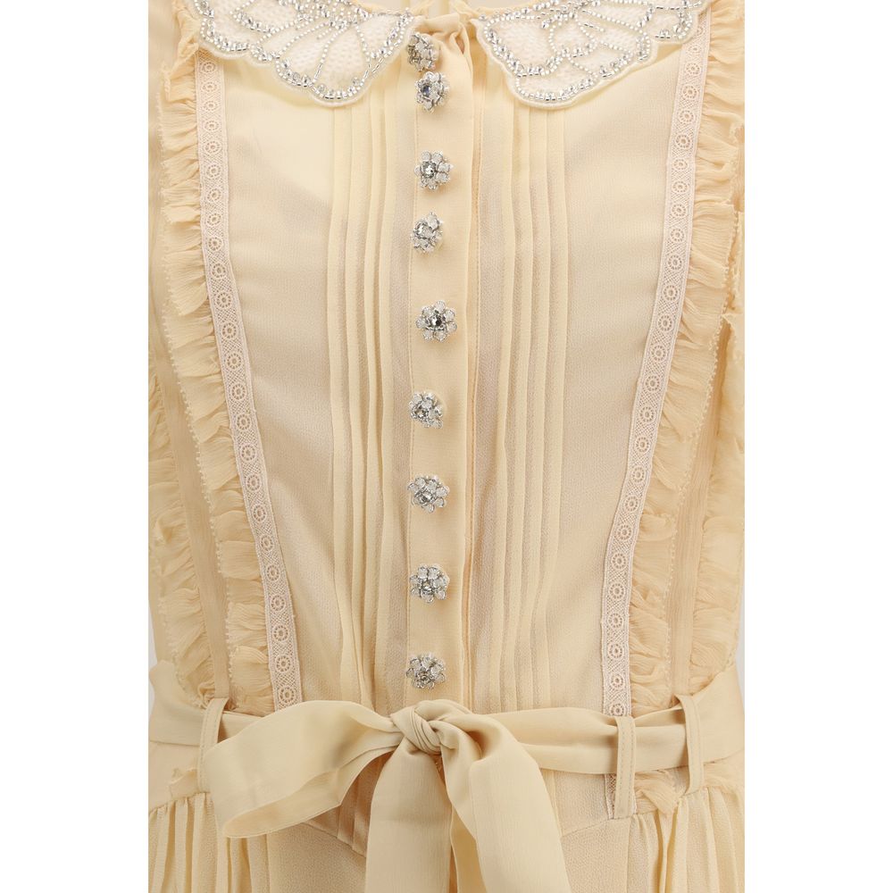 Self-Portrait Cream Viscose Casual Dress - Elegant Mini Style