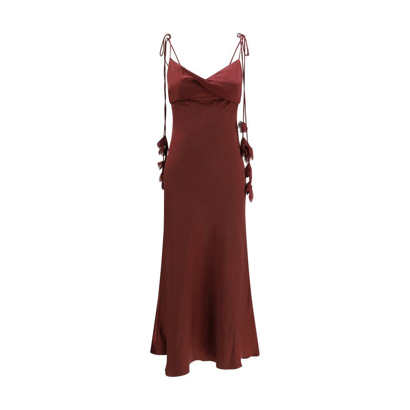 Self-Portrait Satin Flower Midi Dress - Bordeaux