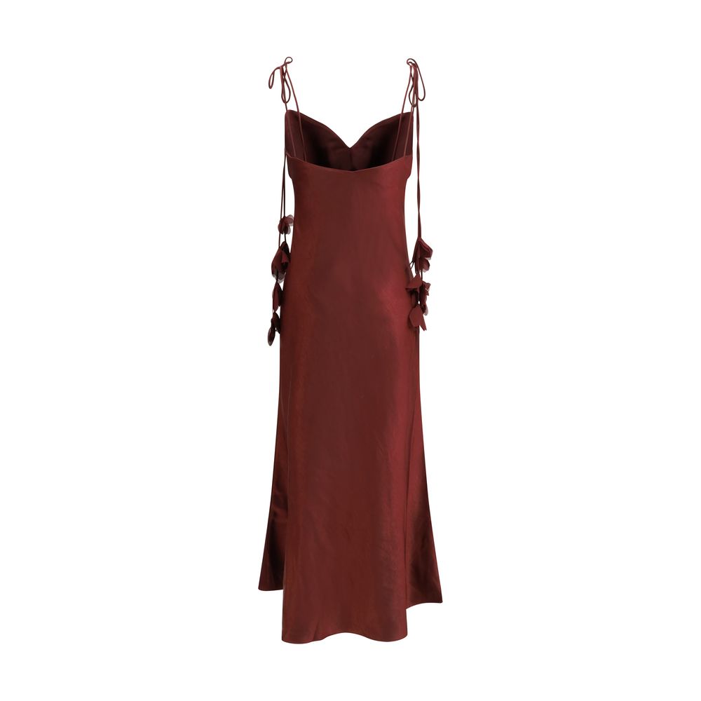Self-Portrait Satin Flower Midi Dress - Bordeaux